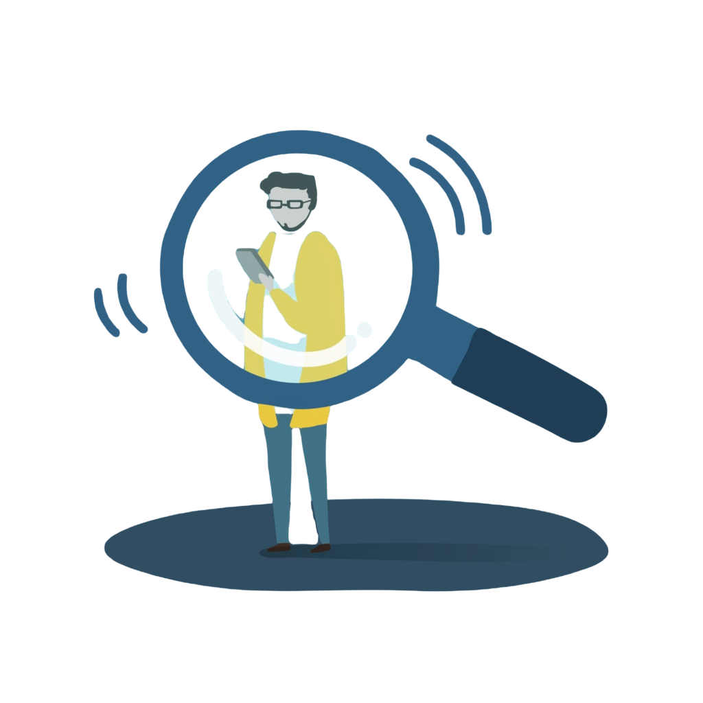ilustracja przedstawiająca człowieka oglądanego przez lupę